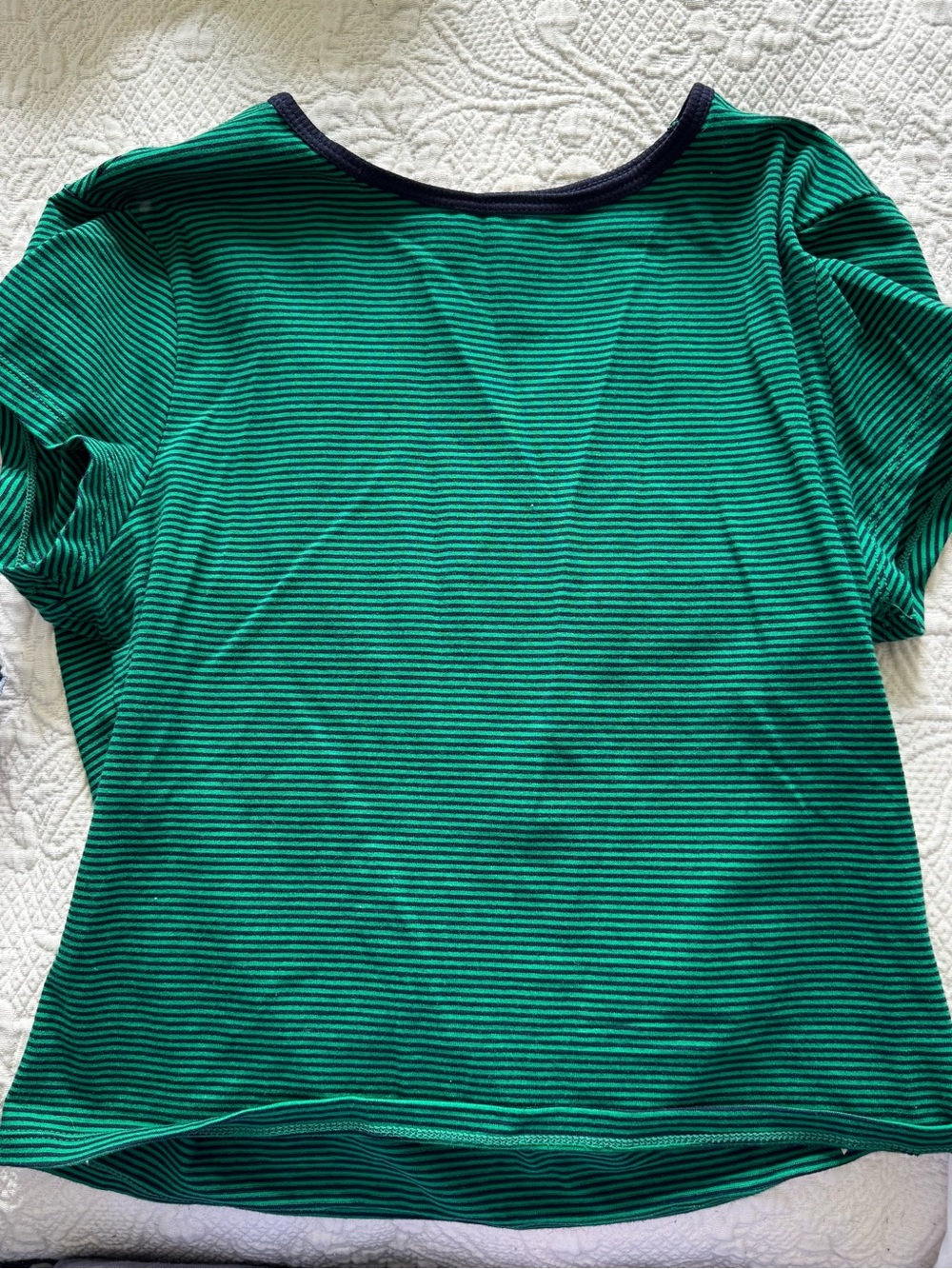 FREE PEOPLE INTIMATELY GREEN AND BLUE STRIPED BABY TEE